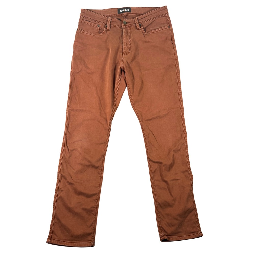 DU/ER Performance Denim Mens 33x32 Rust Brown Slim Tapered N2X Gusset
